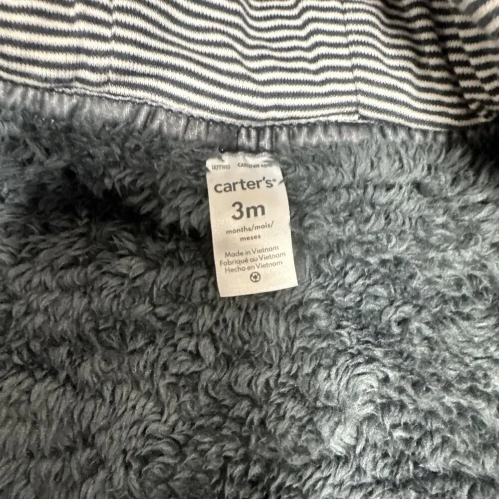 Carters 3M Gray Sherpa Hooded Teddy Coverall Footie Bear Ears Outdoor Casual